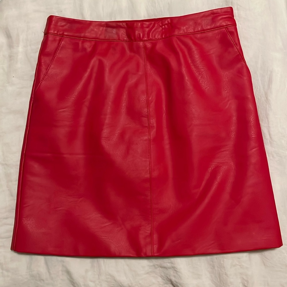 Topshop Faux Leather Red Skirt